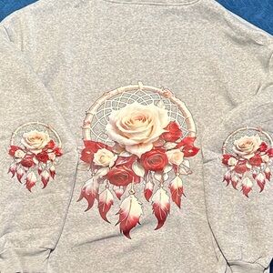Gray Hoodie with Dreamcatcher and Rose Design
